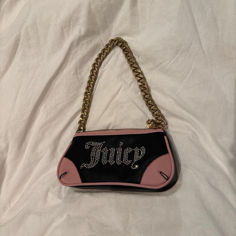 Juicy Couture Black and Pink Clutch with Gold Chain